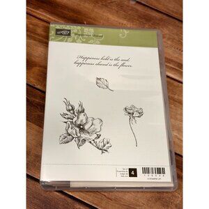 HTF NEW STAMPIN' UP! 120534 HAPPINESS SHARED RUBBER MOUNTED STAMP SET ROSE LEAF